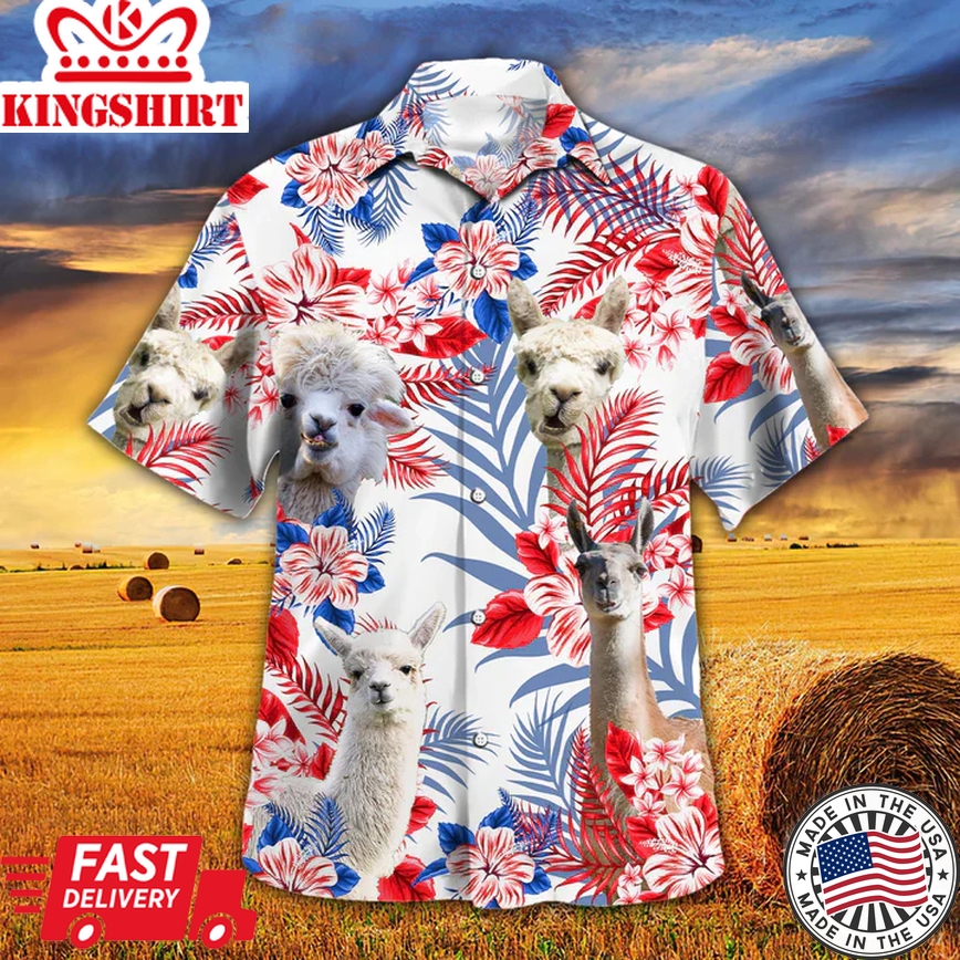 Llama Lovers American Flag Trendy Hawaiian Shirt, Llama Aloha Trendy Hawaiian Shirt, Trendy Hawaiian Shirt Men, Trendy Hawaiian Shirt Women