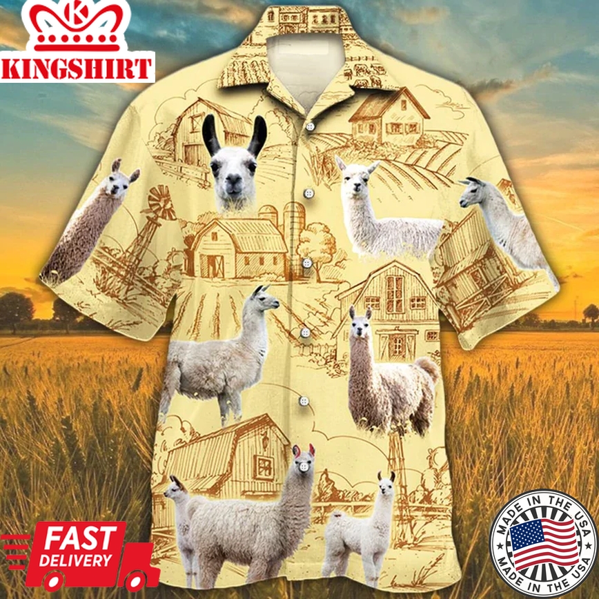 Llama Lovers Farm Trendy Hawaiian Shirt, Animal Llama Short Sleeve Hawaiian Aloha Shirt For Men, Women