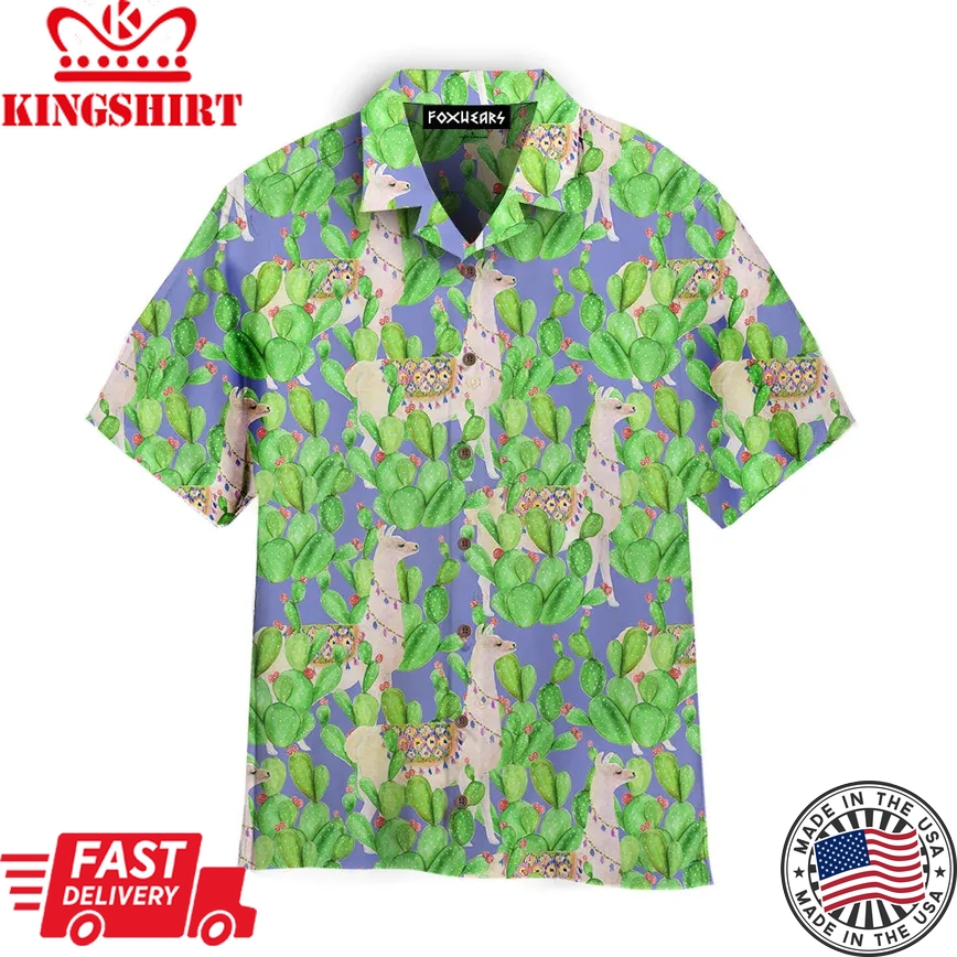 Llamazing In Cacti Farm Pattern Aloha Trendy Hawaiian Shirts