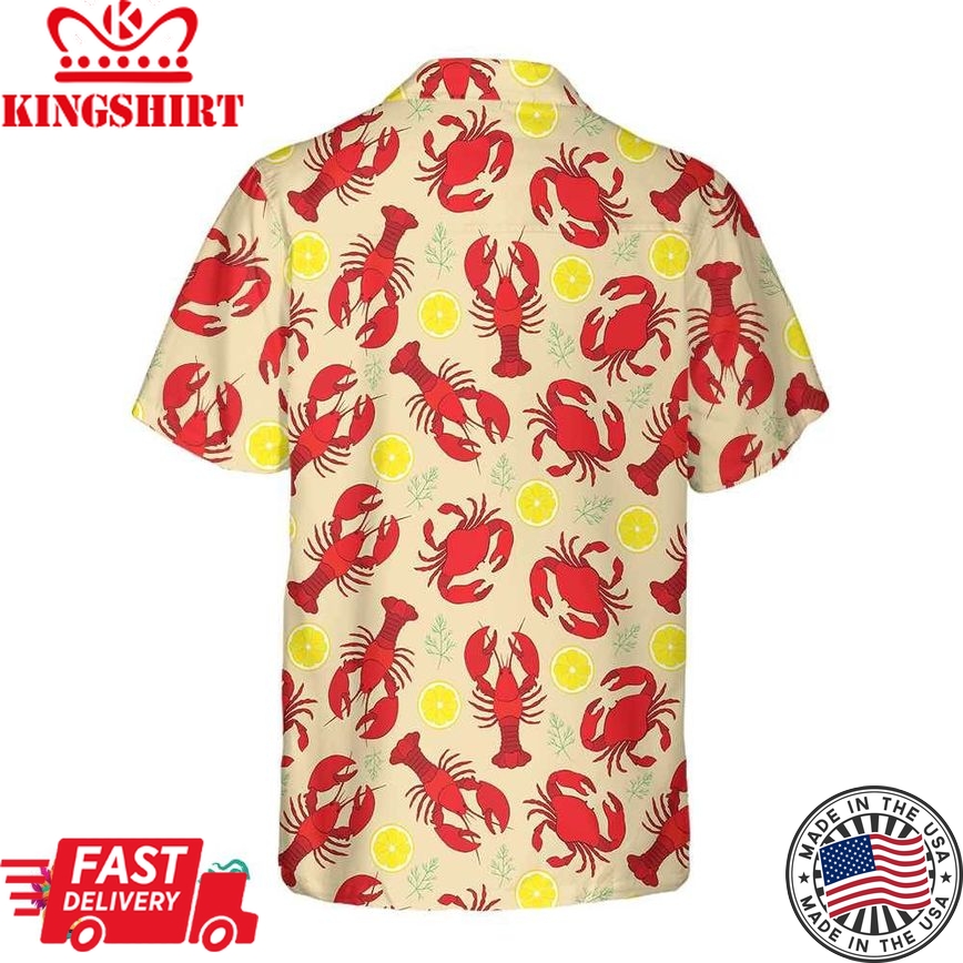 Lobster Crab And Lemon Pattern Hawaiian Shirt, Unique Lobster Shirt, Lobster Print Shirt For Adults