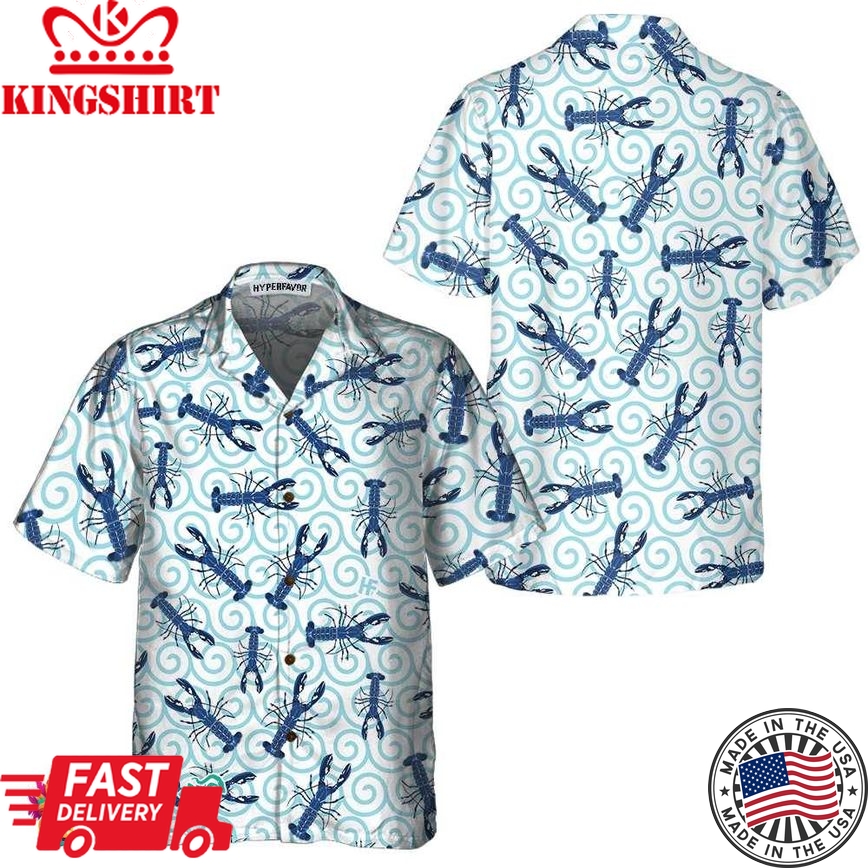 Lobster On Waves Hawaiian Shirt, Unique Lobster Shirt, Lobster Print Shirt For Adults