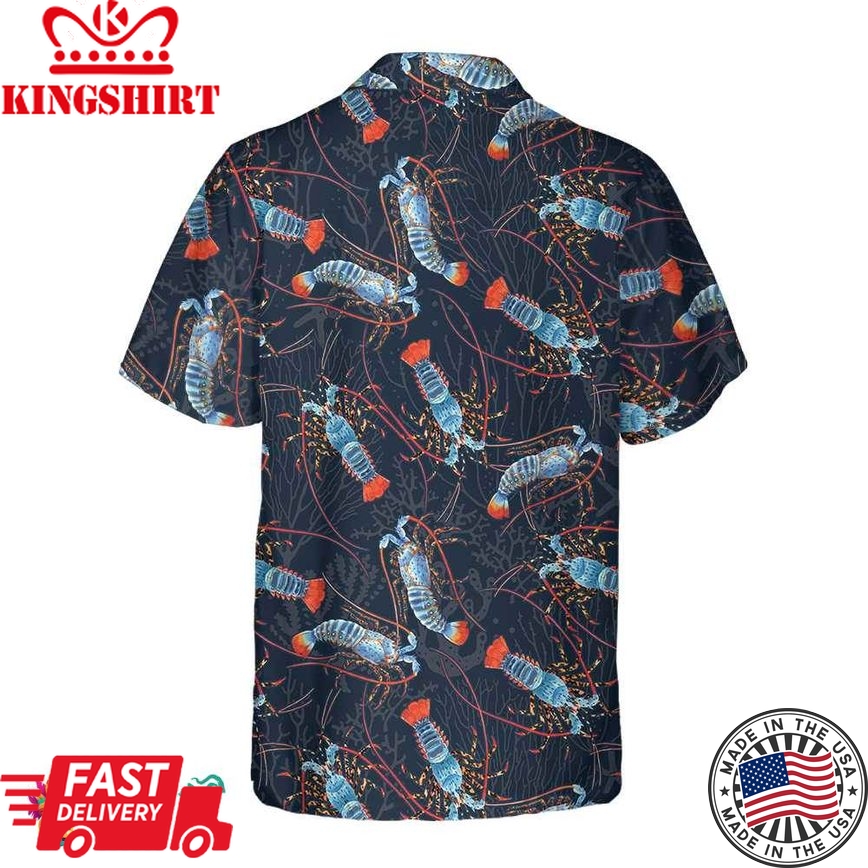 Lobster With Coral Reef Hawaiian Shirt, Funny Lobster Print Shirt For Men & Women