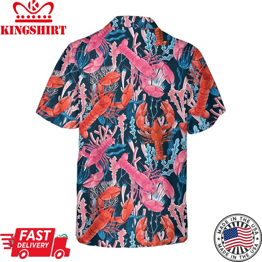 Lobster With Seaweed Pattern Hawaiian Shirt, Funny Lobster Shirt For Adults, Lobster Print Shirt