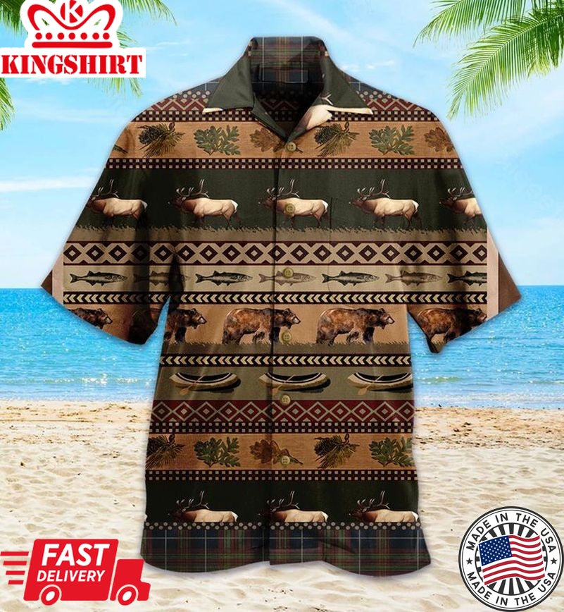 Lodge Bear Brown Trendy Hawaiian Shirt 3D Summer Gifts