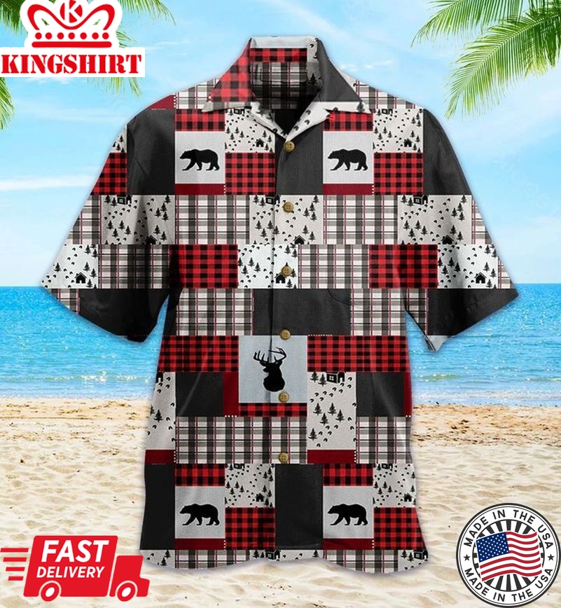 Lodge Bear Red Trendy Hawaiian Shirt 3D, Bear Lover Trendy Hawaiian Shirt For Summer Gifts