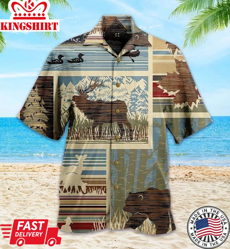 Lodge Moose Bear Vintage Trendy Hawaiian Shirt 3D Summer Gifts