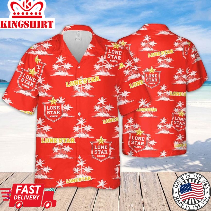 Lone Star Hawaiian Coconut Island Pattern Hawaiian Beer Lover Shirt, Classic Flowers Beer Aloha Shirt