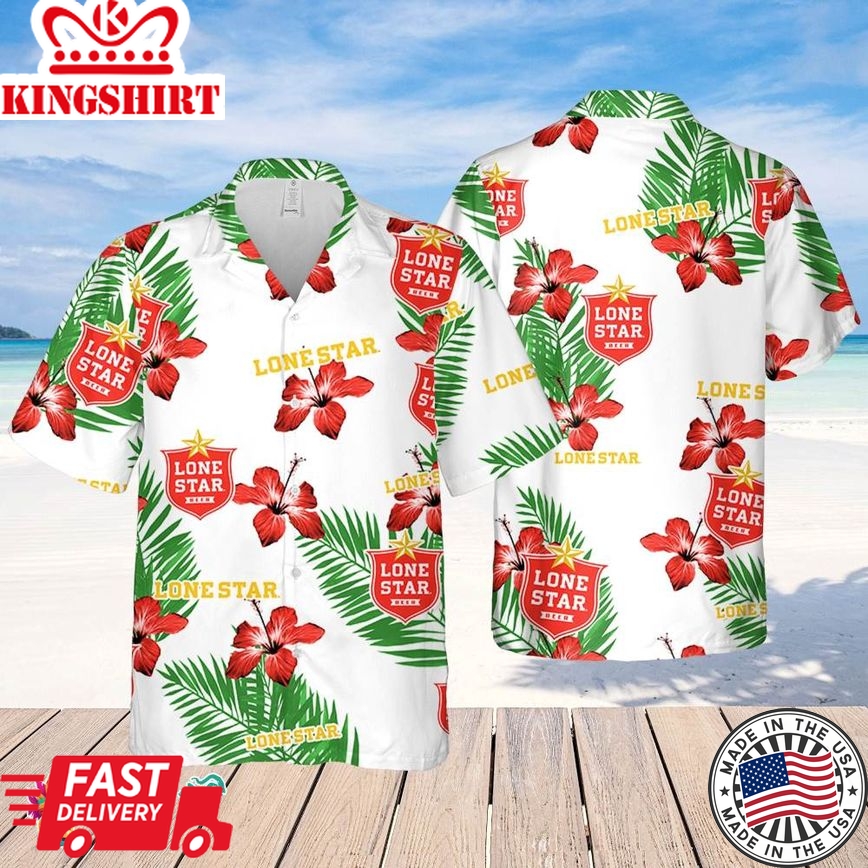 Lone Star Hawaiian Hibiscus Flower Pattern,Tropical Beach Shirt, Hawaiian Flower Shirt, Hawaiian Beer Shirt