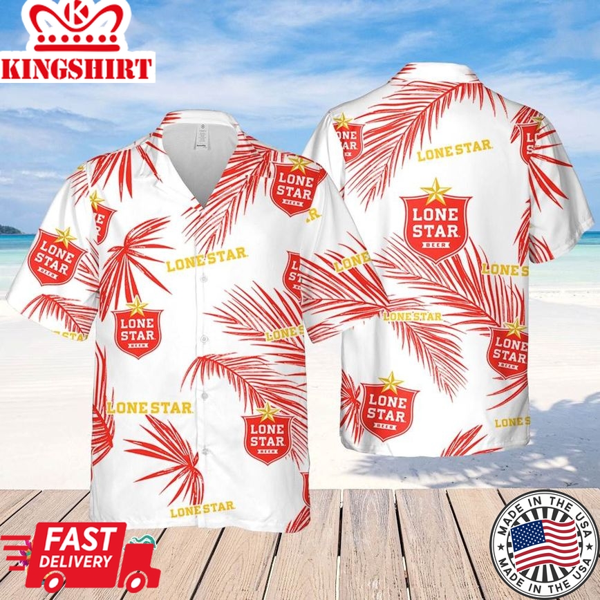 Lone Star Hawaiian Palm Leaves Pattern Shirt, Beer Summer Party Hawaiian Shirt, Schlitz Beer Shirt