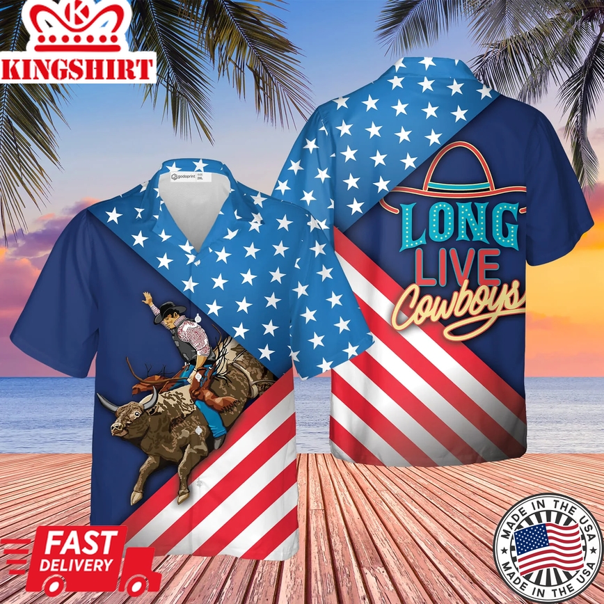 Long Live Cowboy Shirts, American Bull Riding Trendy Hawaiian Shirt