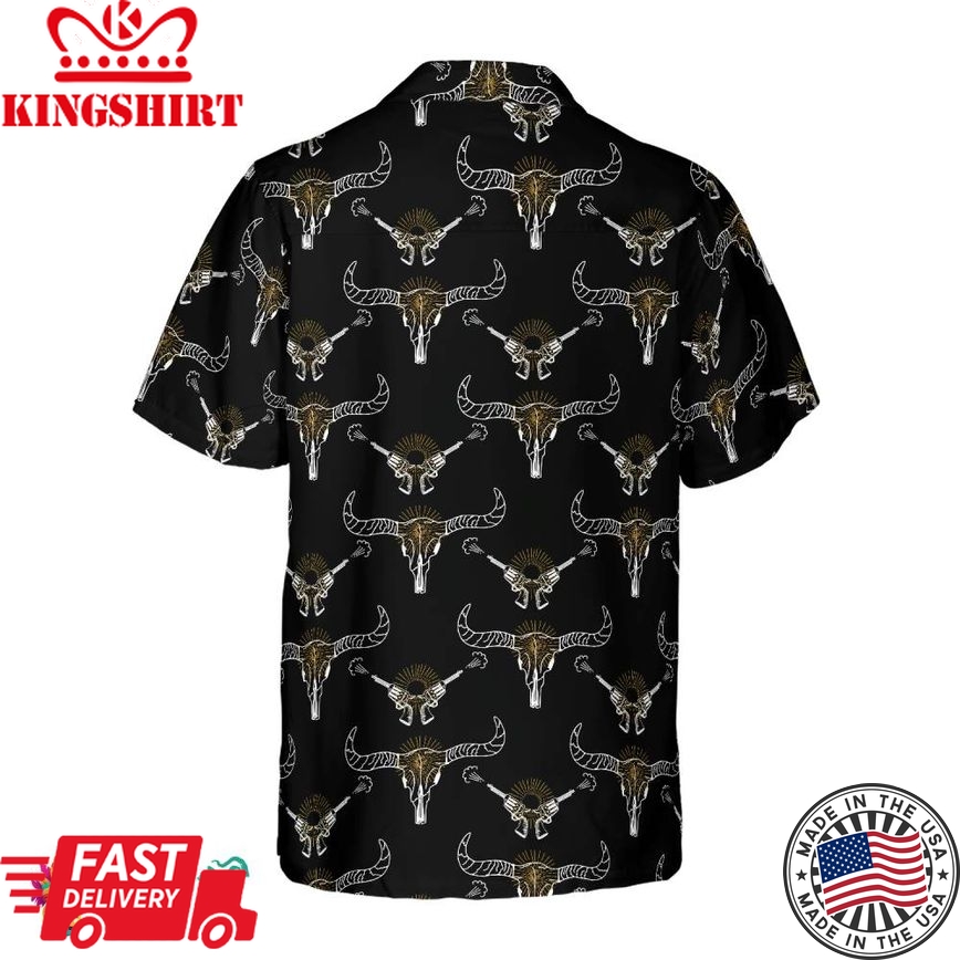 Longhorn Skull And Gun Hawaiian Shirt