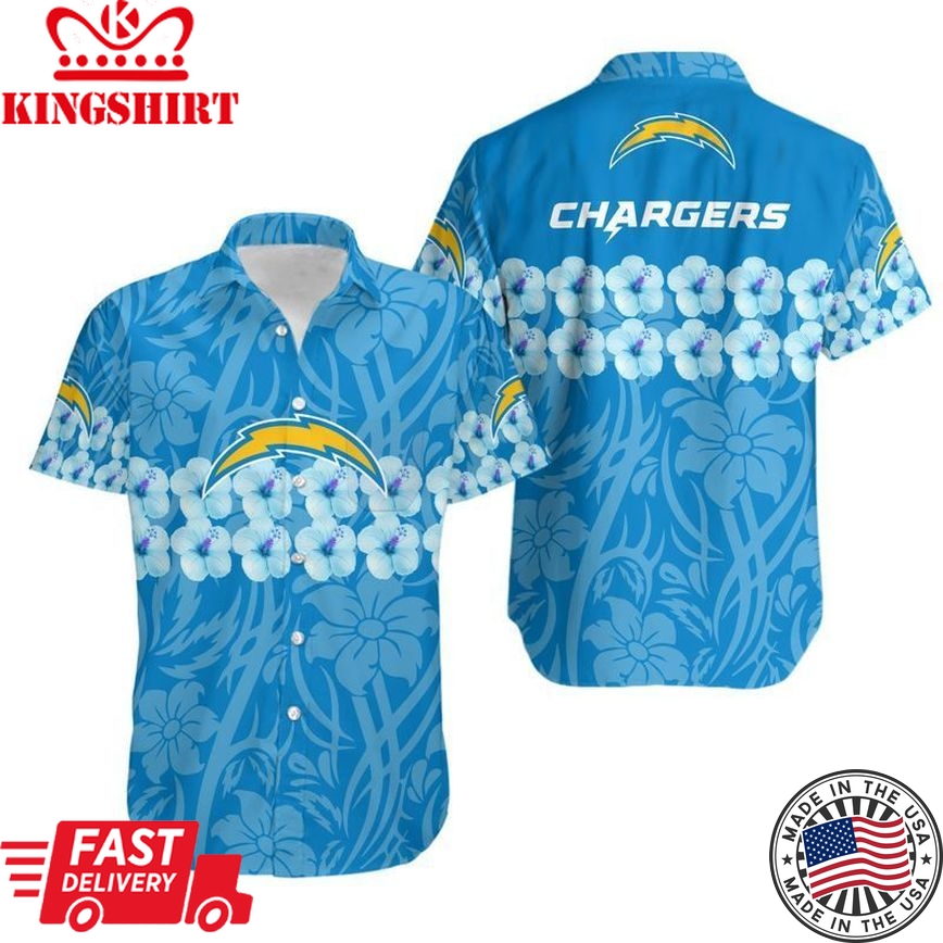 Los Angeles Chargers Flower And Logo Hawaii Shirt And Shorts Summer Collection Trending Hawaiian Shirts