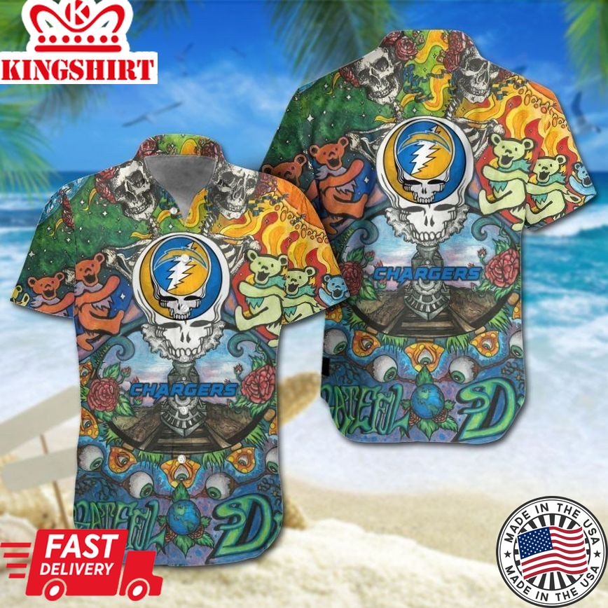 Los Angeles Chargers Grateful Dead NFL Gift For Fan Hawaiian Shirt & Short