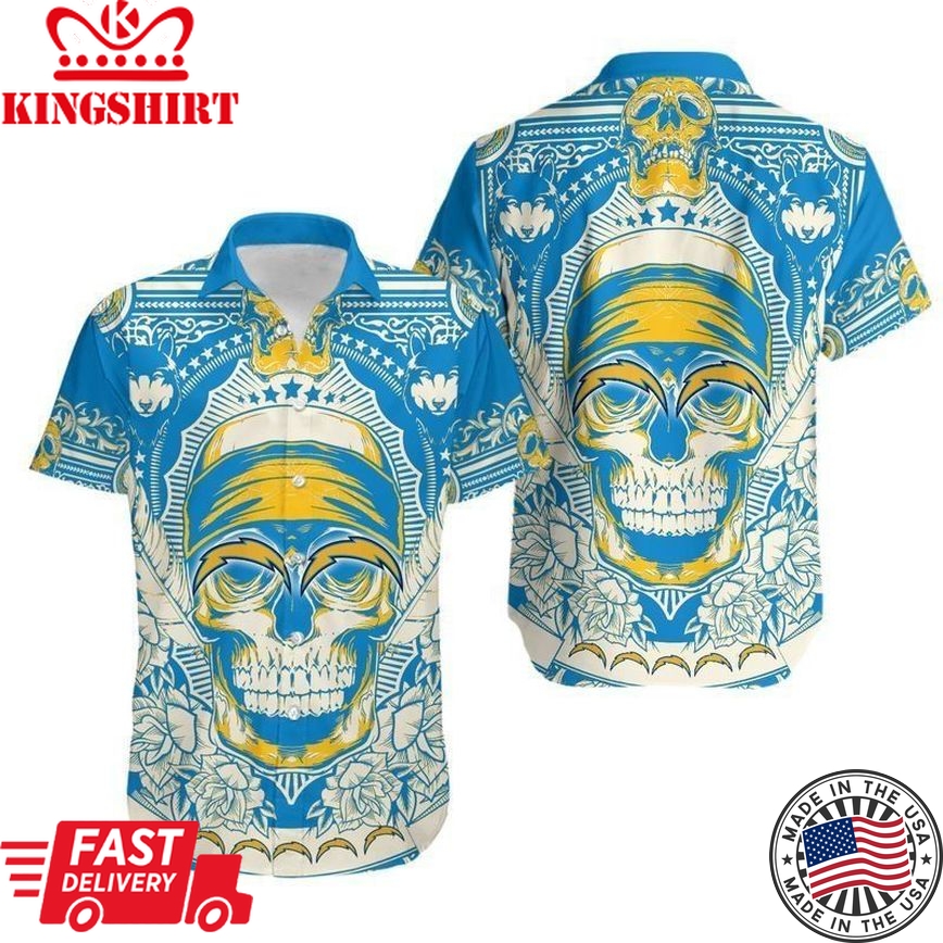 Los Angeles Chargers Skull NFL Gift For Fan Hawaii Shirt And Shorts