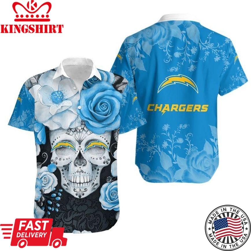 Los Angeles Chargers Skull NFL Gift For Fan Hawaiian Shirt Graphic Print