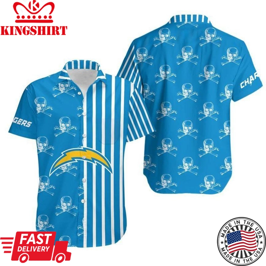 Los Angeles Chargers Stripes And Skull Hawaii Shirt And Shorts Summer Collection Trending Hawaiian Shirts