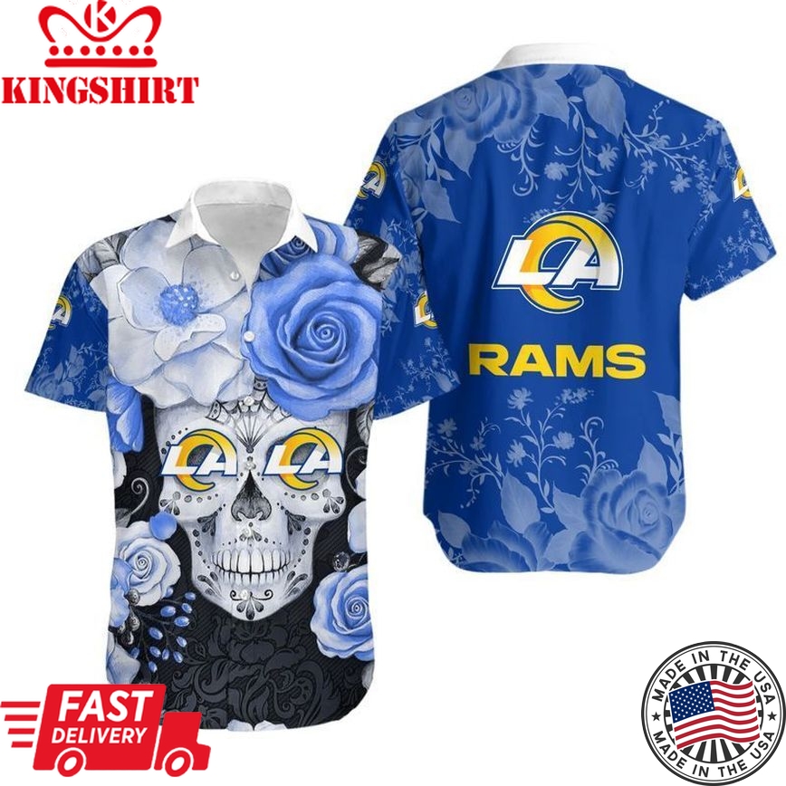 Los Angeles Rams Skull NFL Gift For Fan Hawaiian Graphic Print Short Shirt