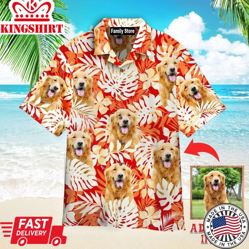 Love Golden Retriever Tropical Custom Hawaiian Shirt