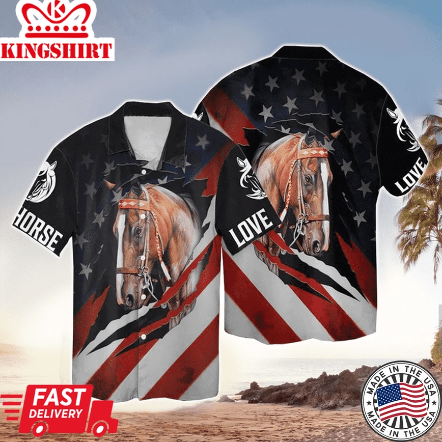 Love Horse American Flag Trendy Hawaiian Shirt