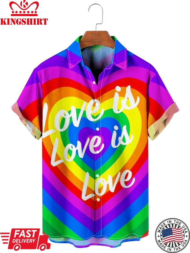 Love Is Love Rainbow Heart Print Trendy Hawaiian Shirt