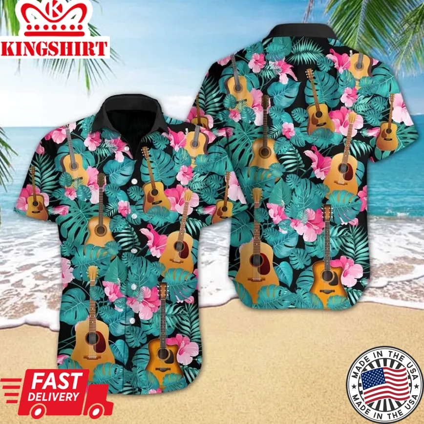 Love Music Guitar Tropical Design Trendy Hawaiian Shirt