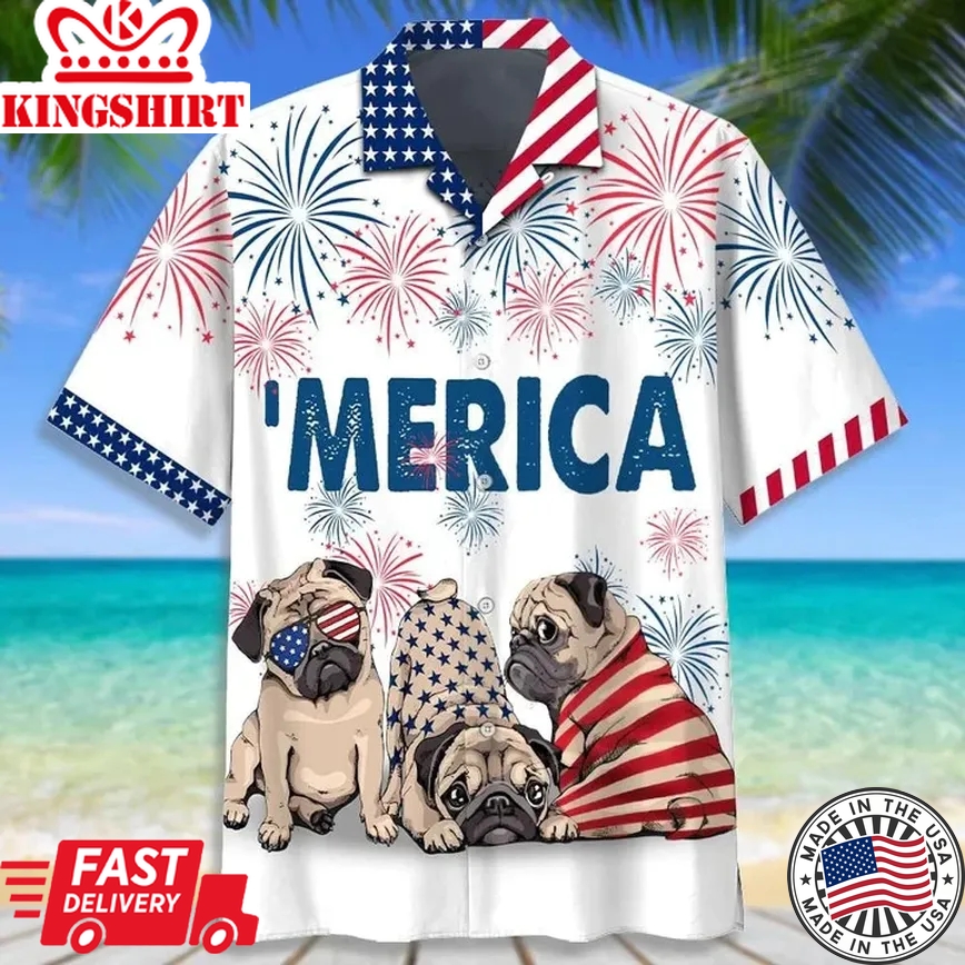 Love Pug 4Th Of July Trendy Hawaiian Shirt, Independence Day Hawaii Shirt For Men, Women