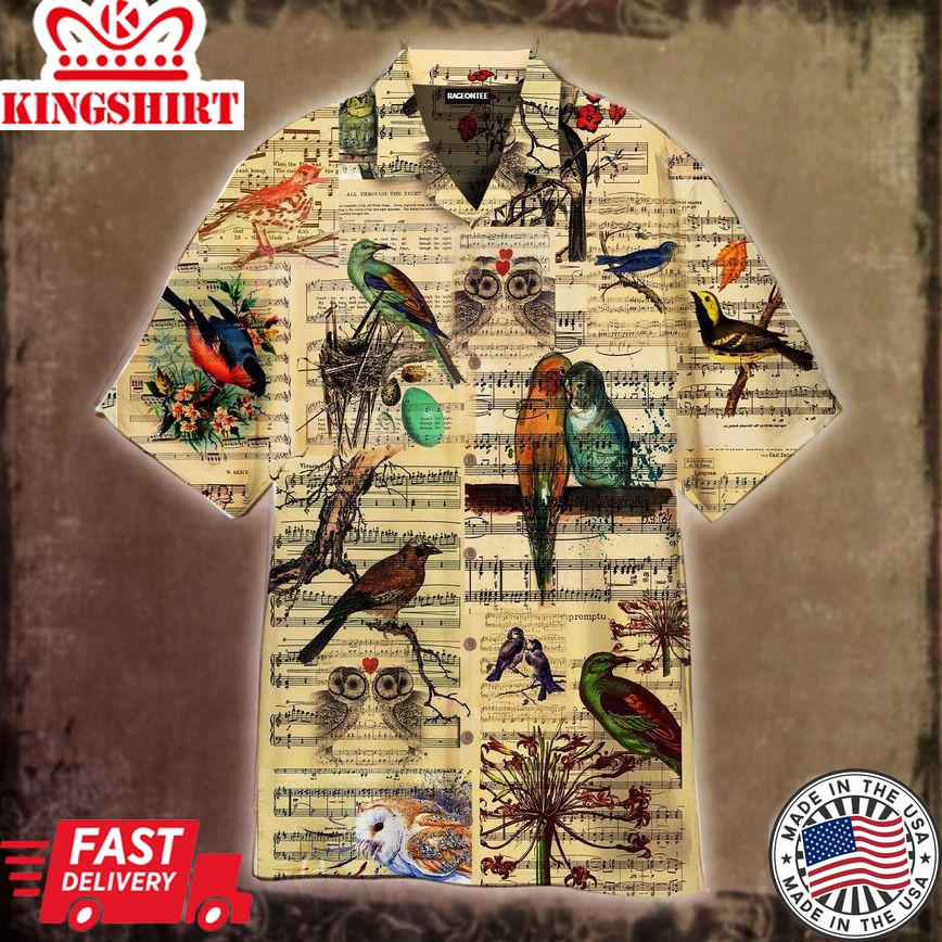 Lovely Birds In Music Sheet Trendy Hawaiian Shirt For