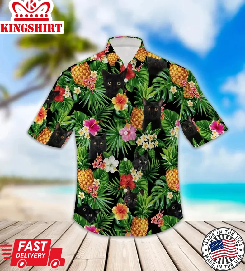 Lovely Black Cat Pineapple Design Trendy Hawaiian Shirt