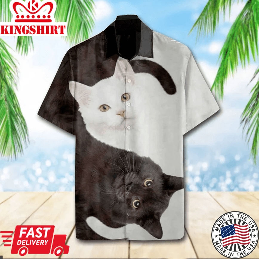 Lovely Cat Yin Yang Design Trendy Hawaiian Shirt For Men, Women, Gift For Cat Lovers