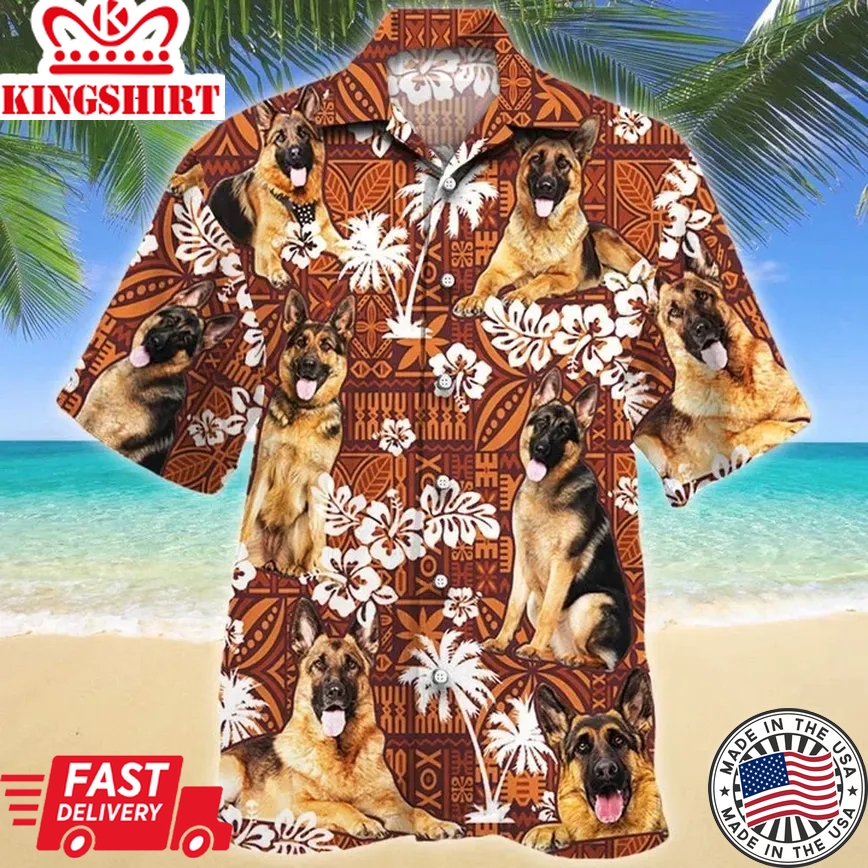 Lovely German Shepherd Dog Lovers Red Tribal Pattern Trendy Hawaiian Shirt