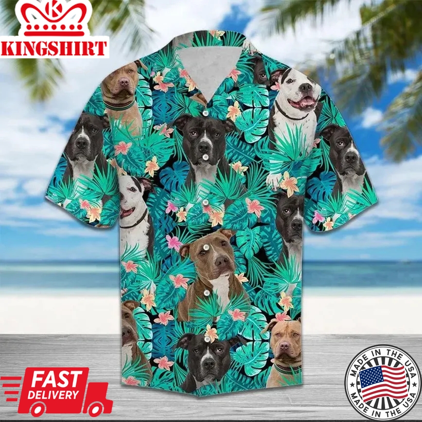 Lovely Pit Bull On Leaves Design Trendy Hawaiian Shirt