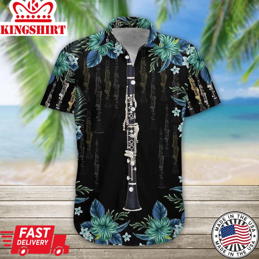 Lovelypod - 3D Clarinet Trendy Hawaiian Shirt, Trendy Hawaiian Shirts For Men Short Sleeve Aloha Beach Shirt