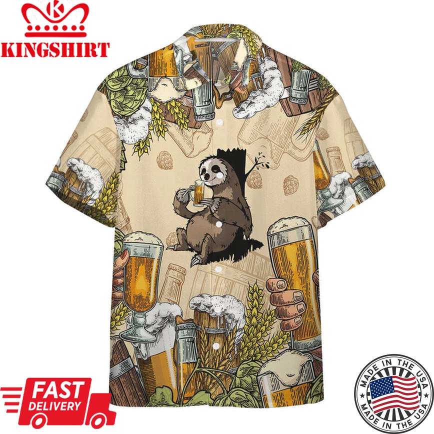 Lovelypod - 3D Sloth And Beer Custom Hawaii Shirt, Trendy Hawaiian Shirts For Men Short Sleeve Aloha Beach Shirt