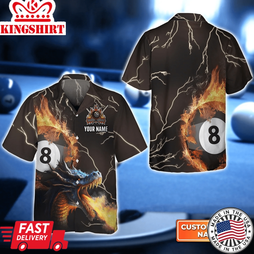 Lovelypod- Dragon On Fire Billiard Pool 8 Balls 3D Trendy Hawaiian Shirt, Billiard Team Shirt, Billiard Shirt For Men And Women