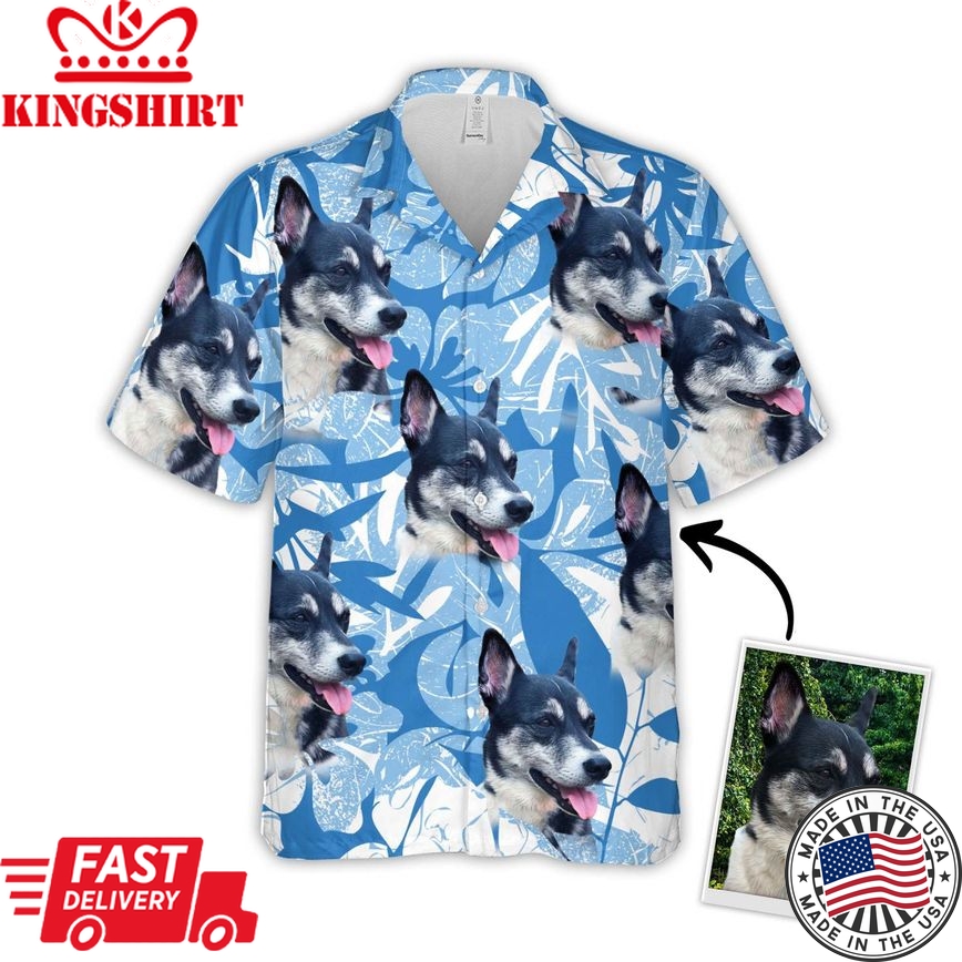 Lovers Personalized Puppy Lovers Gift Leaves & Flowers Pattern Blue Color Hawaiian Shirt