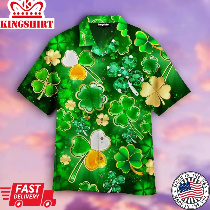 Lucky Clover Happy Irish Patrick's Day Trendy Hawaiian Shirt For