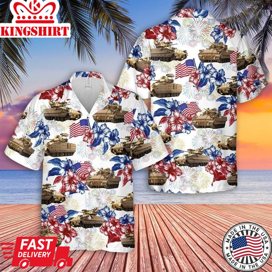 M2 Bradley Fighting Vehicle 4Th Of July Trendy Hawaiian Shirt, Patriotic Trendy Hawaiian Shirt For Men