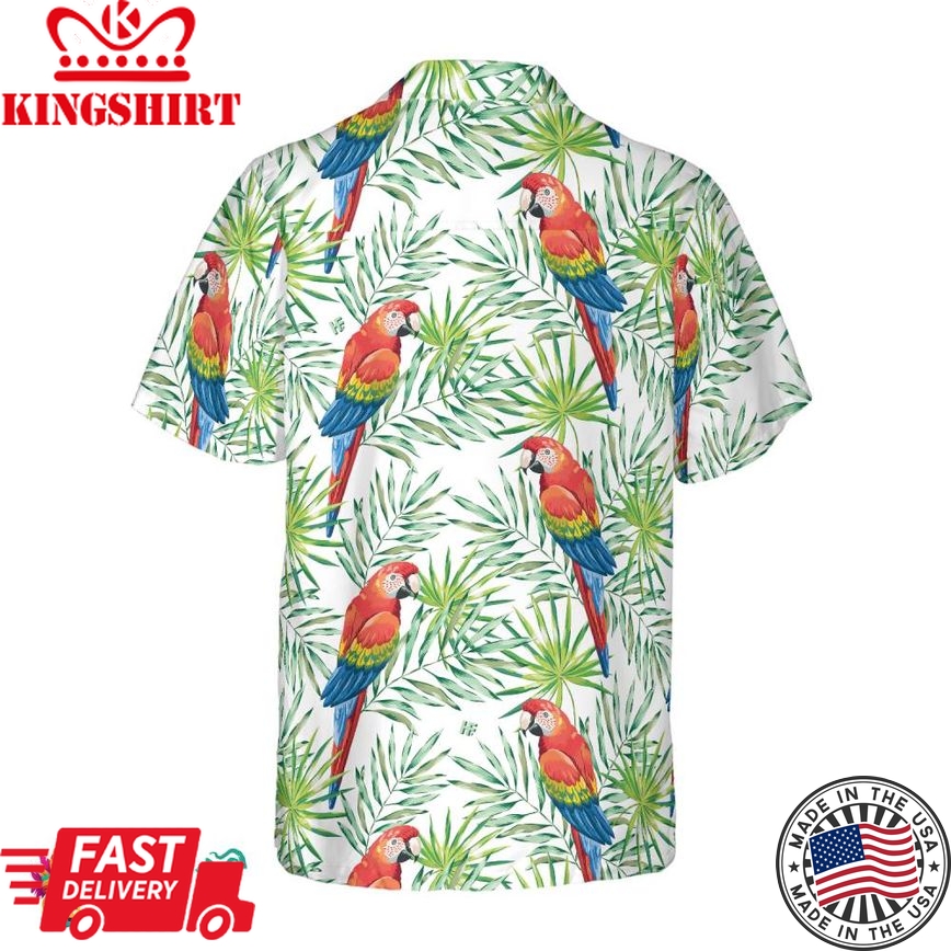 Macaw Parrots Green Palm Leaves Hawaiian Shirt