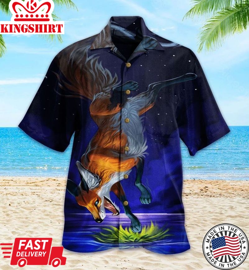 Magic Fox Blue Trendy Hawaiian Shirt 3D, Fox Lover Trendy Hawaiian Shirt For Summer Gifts