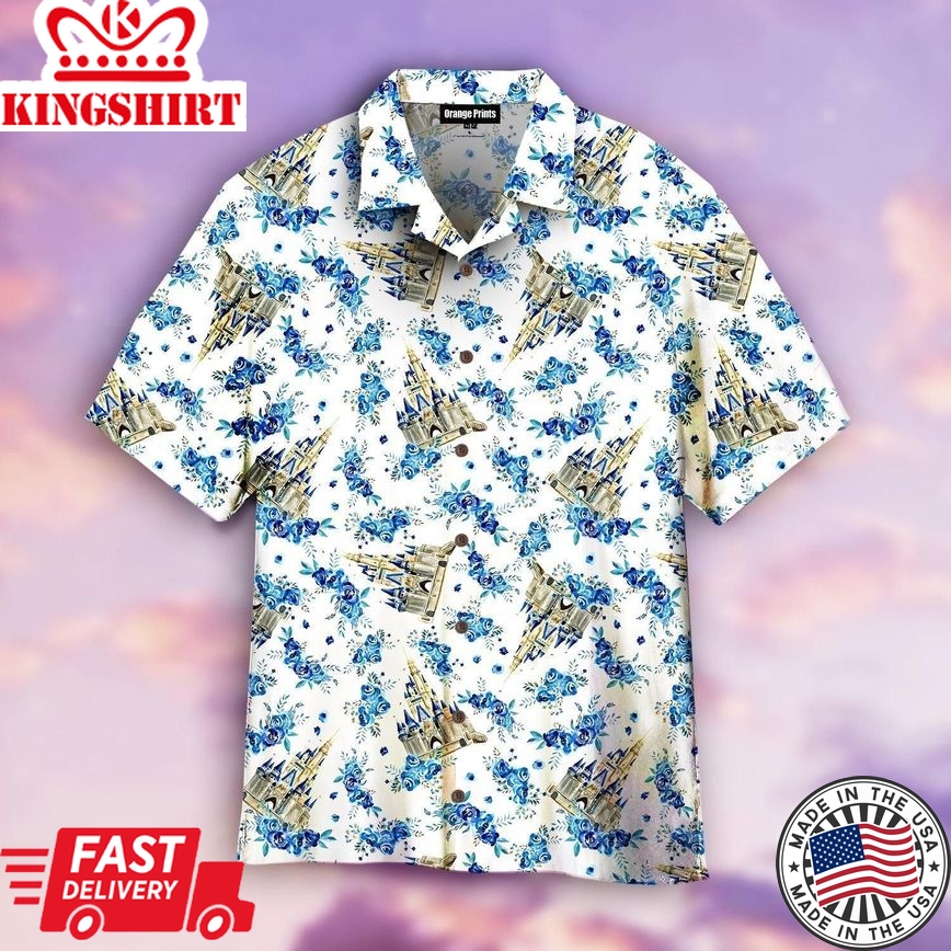 Magic Kingdom Blue Floral Trendy Hawaiian Shirt For