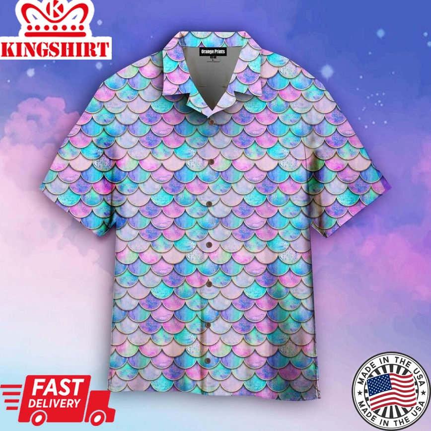 Magic Kingdom Mermaid Fish Scale Wave Trendy Hawaiian Shirt For