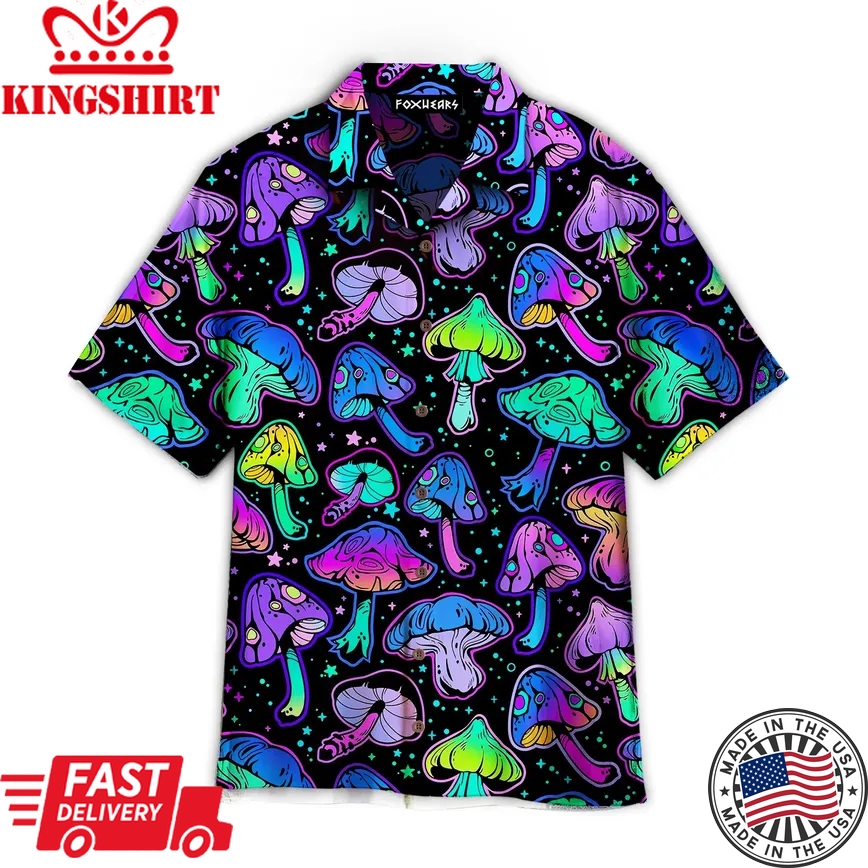 Magic Mushroom Neon Colorful Trendy Hawaiian Shirt For Aloha Shirt