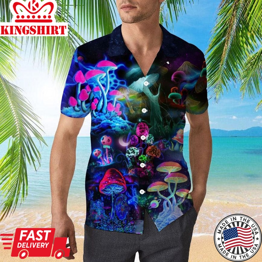 Magic Mushrooms Forest Hippie Trendy Hawaiian Shirt