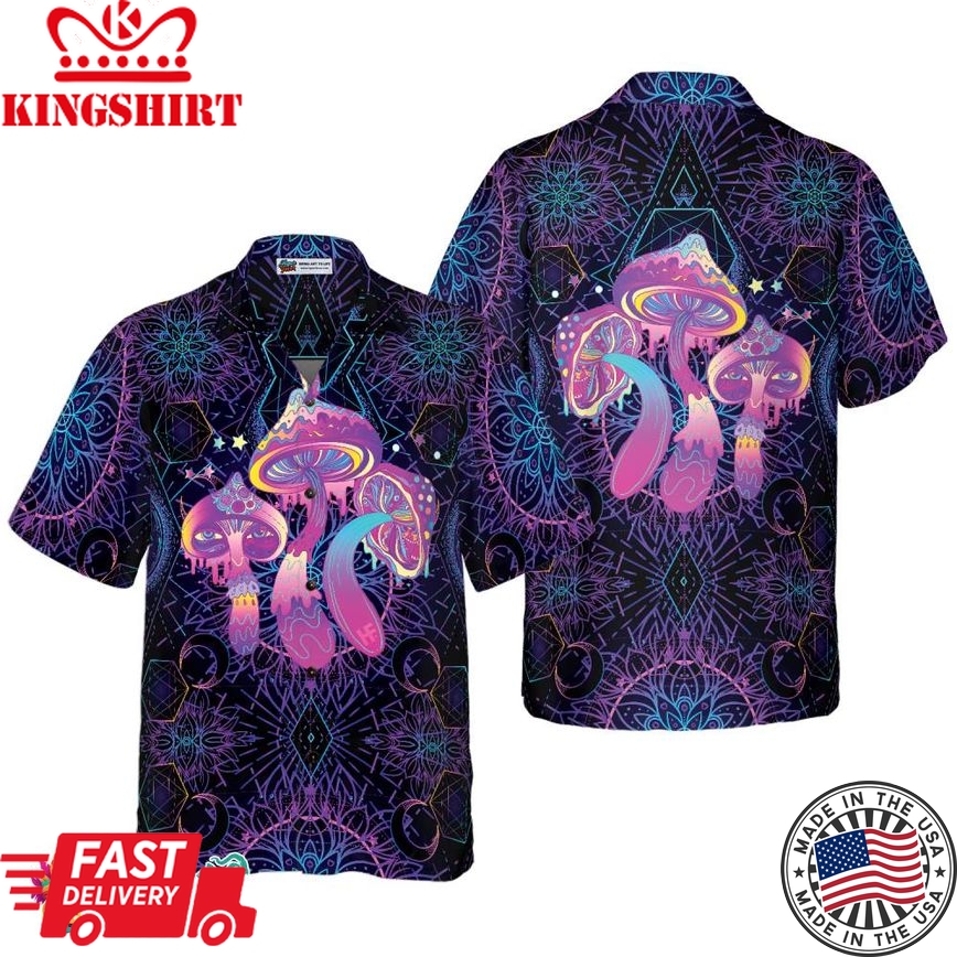 Magic Mushrooms Over Sacred Geometry Hawaiian Shirt