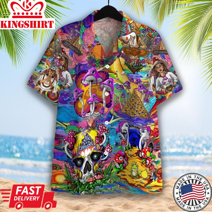 Magic Mushrooms Psychedelic Hippie Trendy Hawaiian Shirt