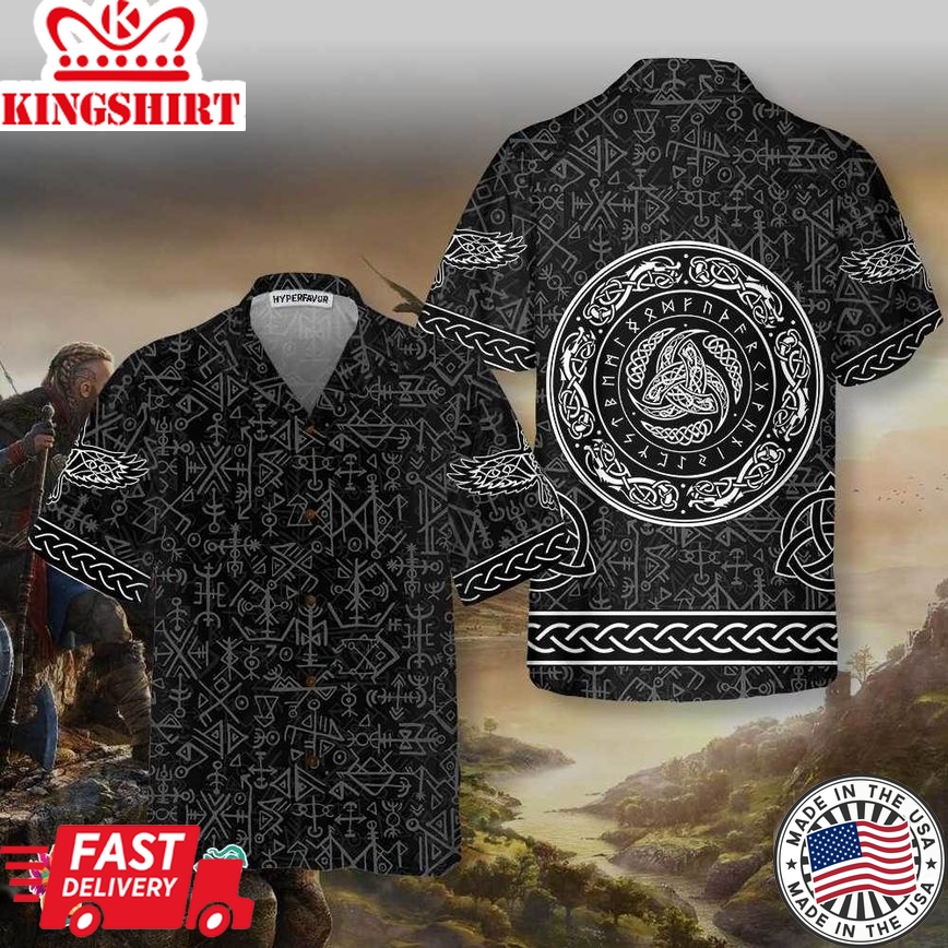 Magic Viking Symbol Hawaiian Shirt, Ethnic Norse Seamless Pattern Viking Shirt