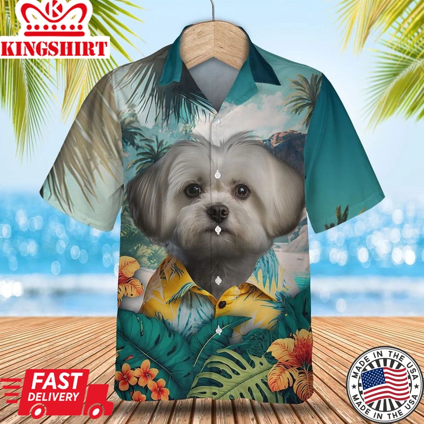 Maltese Paradise Breeze - Unleash Your Style with this Tropical Trendy Hawaiian Shirt