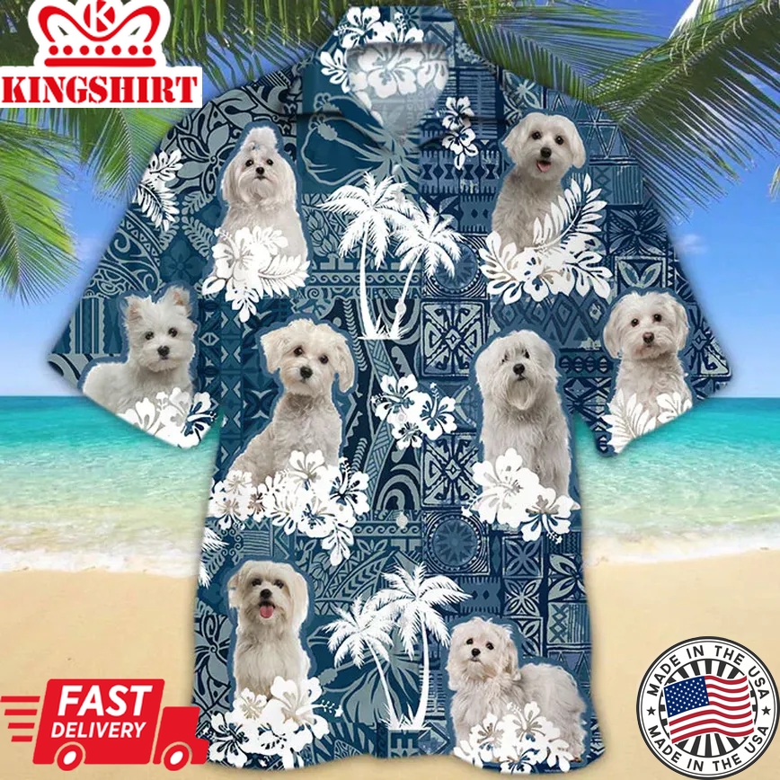 Maltese Trendy Hawaiian Shirt, Flower Dog Short Sleeve Hawaiian Aloha Shirt, Gift For Dog Lovers