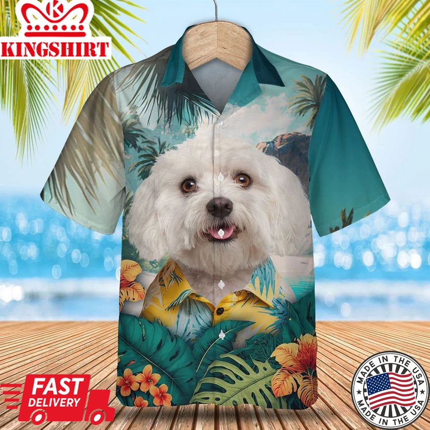 Maltese Tropic Escape - Experience Paradise with this Vibrant Trendy Hawaiian Shirt