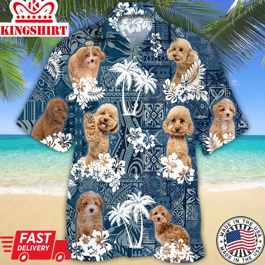 Maltipoo Trendy Hawaiian Shirt, Flower Dog Short Sleeve Hawaiian Aloha Shirt, Trendy Hawaiian Shirt For Men, Women